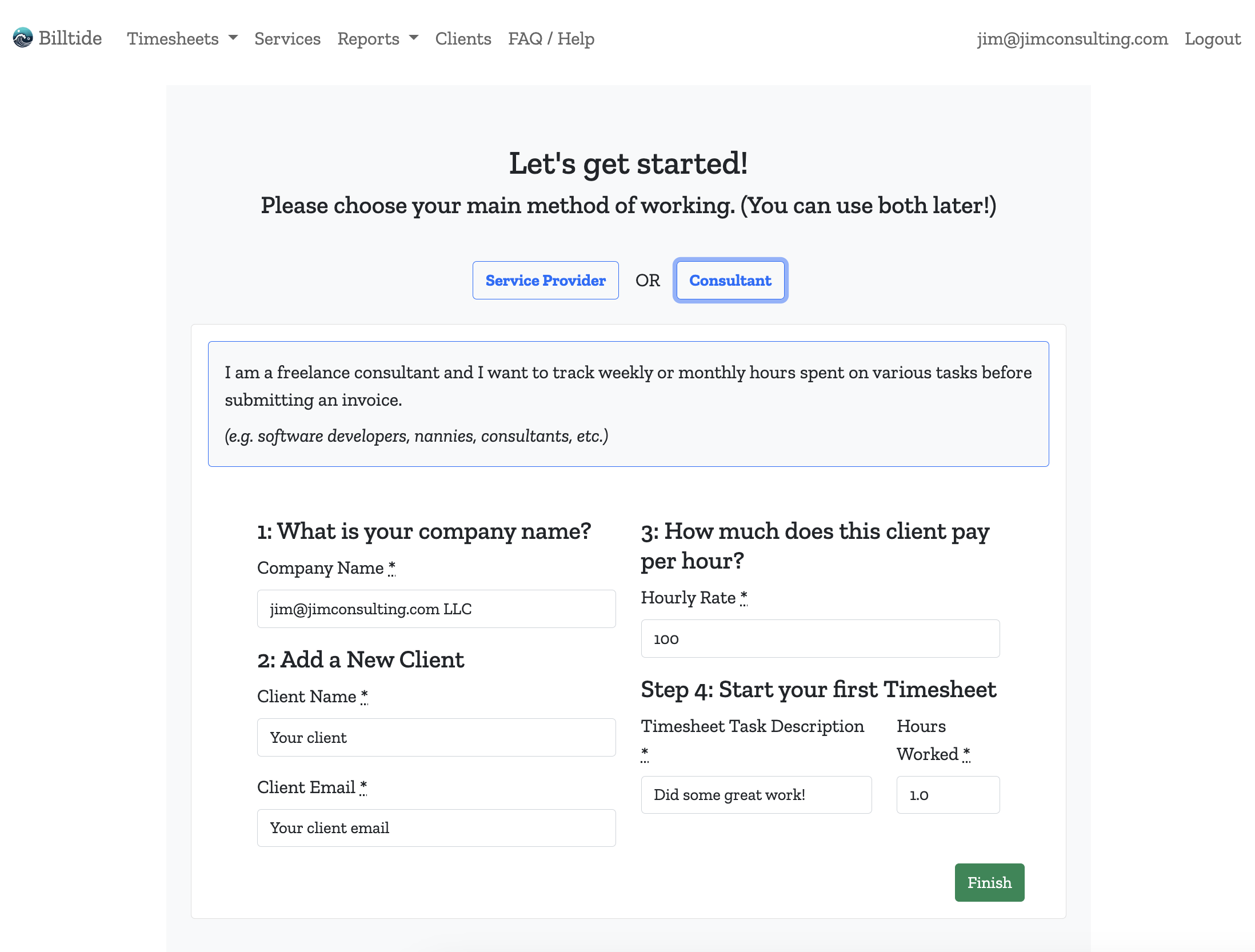 Client onboarding example