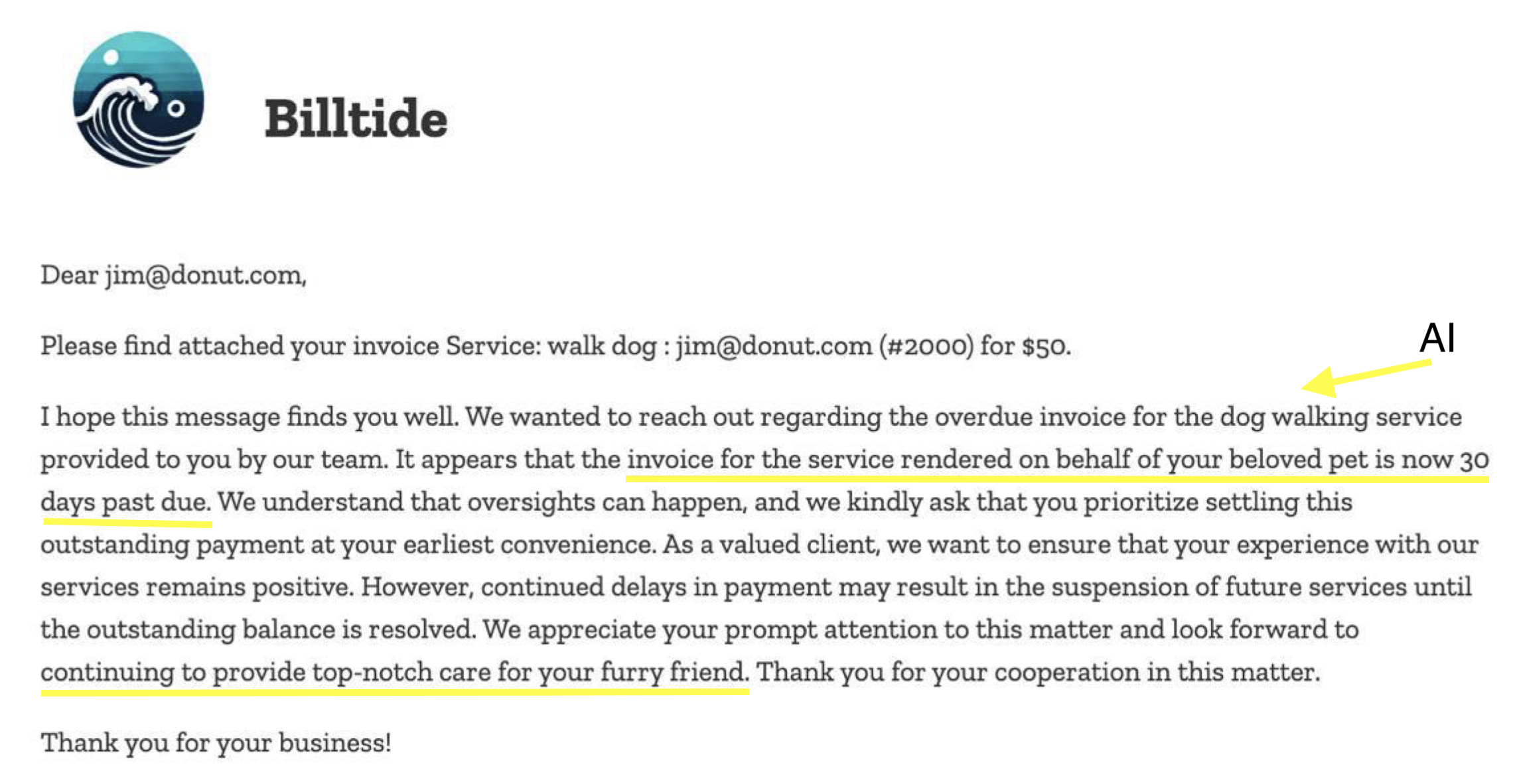 Payment reminder example